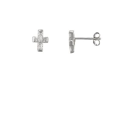 Crystal Cross Fine Lines Stud Earrings | Tesori Bellini | Womens Jewellery Melbourne