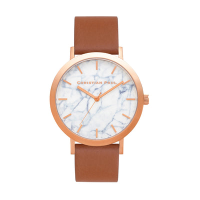 Avalon Marble 43mm Watch by Christian Paul - Rose Gold / Tan | Tesori Bellini | Womens Jewellery Melbourne