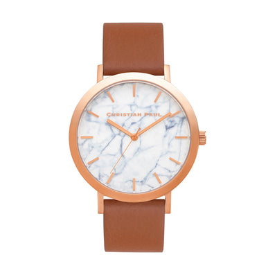 Avalon Marble 43mm Watch by Christian Paul - Rose Gold / Tan | Tesori Bellini | Womens Jewellery Melbourne